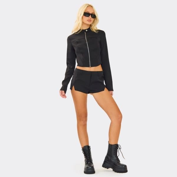 EGO Low Rise Split Detail Hot Pants In Black, Women's Size UK 6 - 1