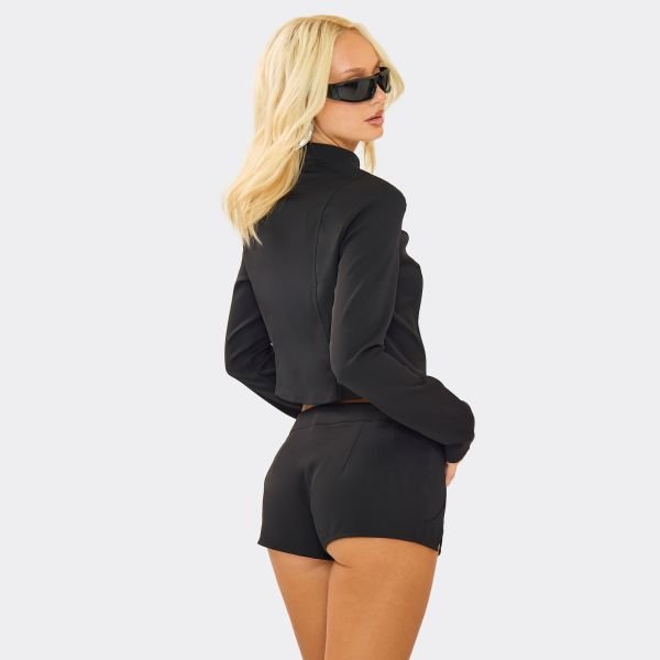 EGO Low Rise Split Detail Hot Pants In Black, Women's Size UK 6 - 2