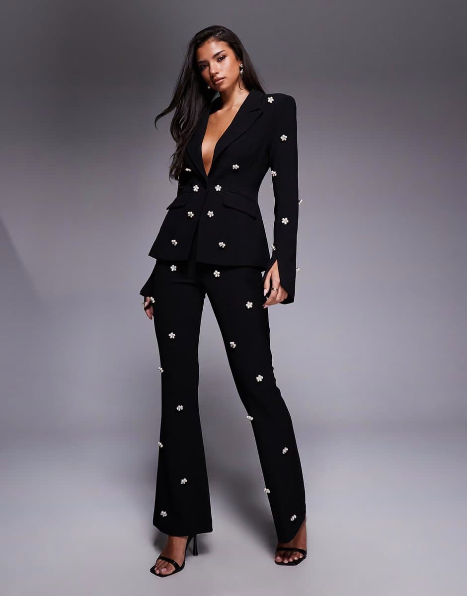 ASOS ASOS LUXE co-ord embellished flared trousers in black