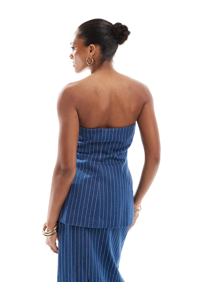ASOS 4th & Reckless tailored bandeau longline top co-ord in denim blue pinstripe - 4