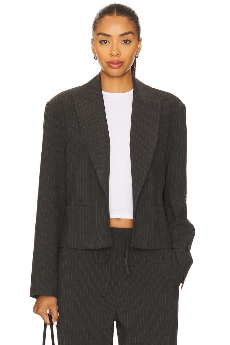 revolve Revolve Nerys Blazer with Pinstripe Detail in Charcoal