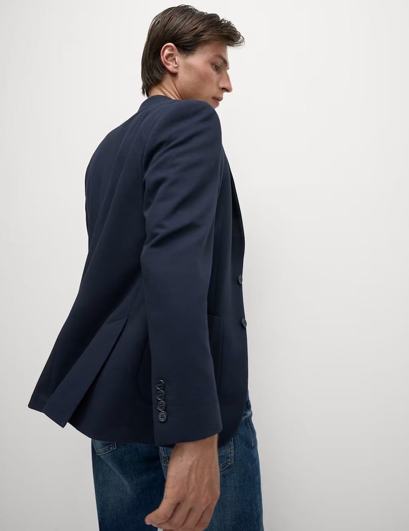 Marks & Spencer M&S Tailored Fit Jersey Textured Blazer Navy - 1