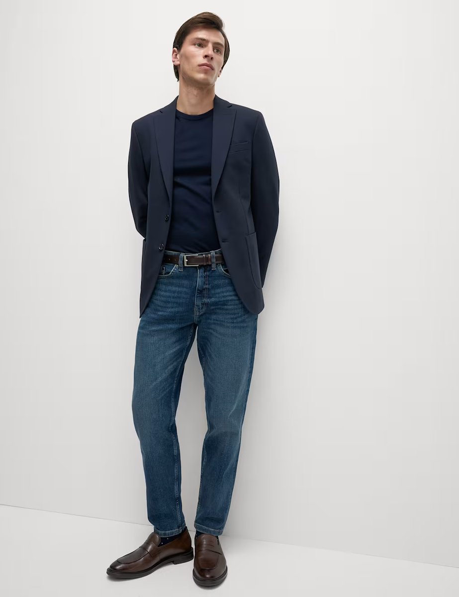 Marks & Spencer M&S Tailored Fit Jersey Textured Blazer Navy - 3