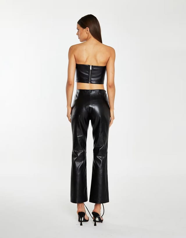 ASOS Collective The Label Low waist trousers with statement lace-up detail in black pu - 2