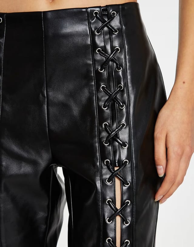 ASOS Collective The Label Low waist trousers with statement lace-up detail in black pu - 3