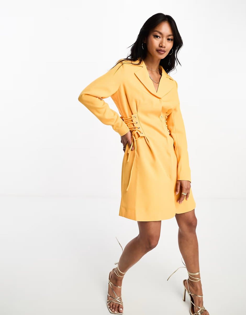 ASOS Y.A.S exclusive tailored blazer mini dress with corset lace up side in mango