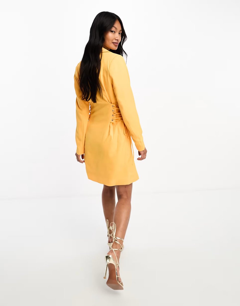 ASOS Y.A.S exclusive tailored blazer mini dress with corset lace up side in mango - 3