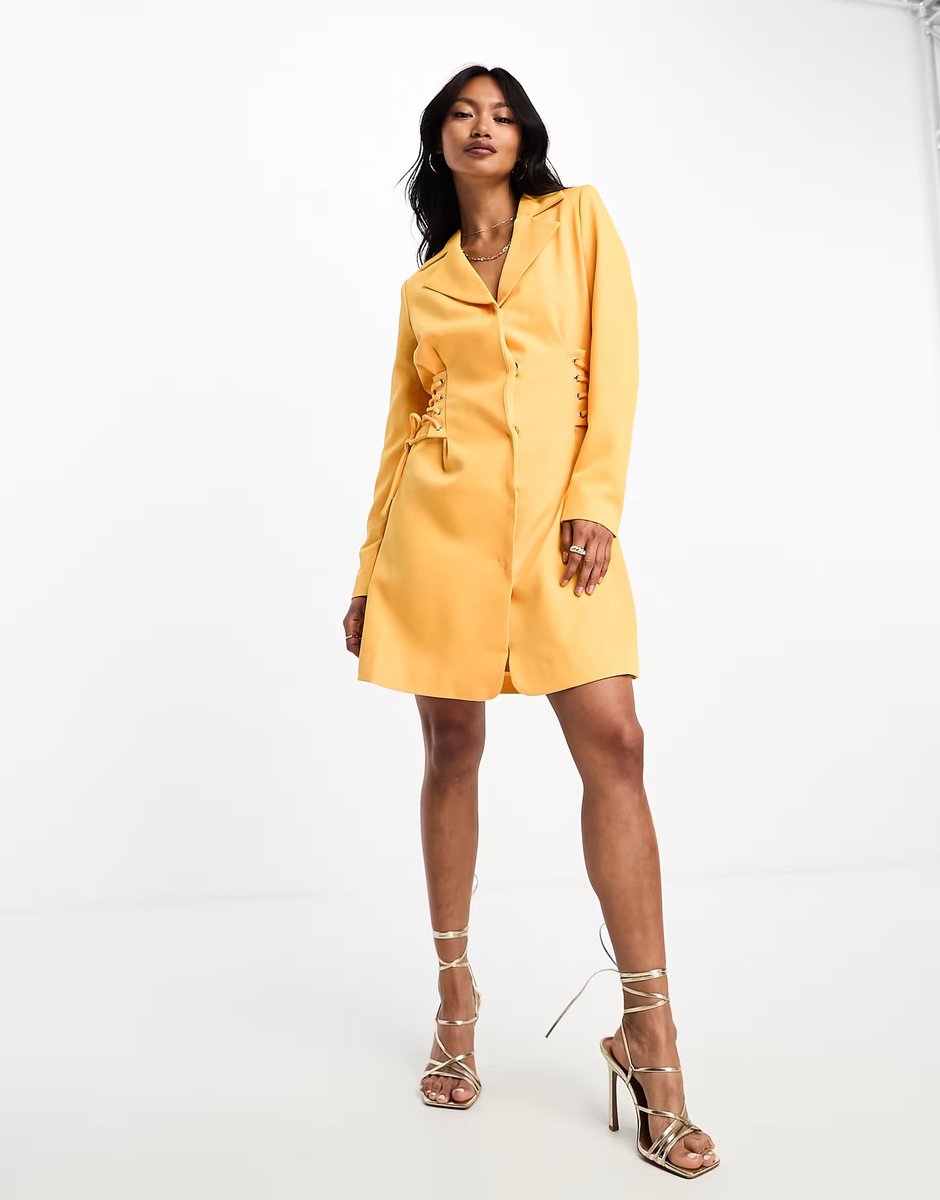 ASOS Y.A.S exclusive tailored blazer mini dress with corset lace up side in mango - 4