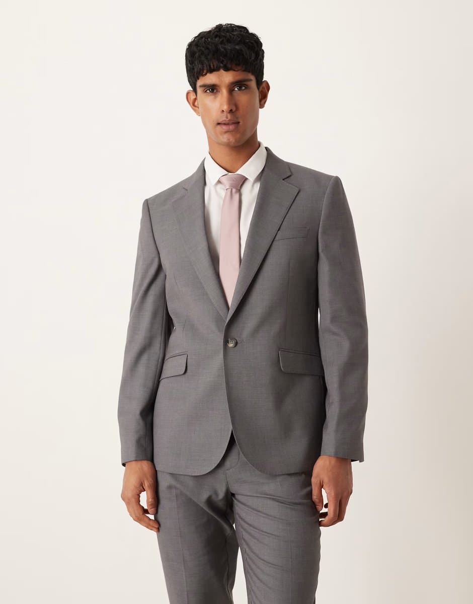 ASOS ASOS DESIGN slim suit jacket in light grey melange texture