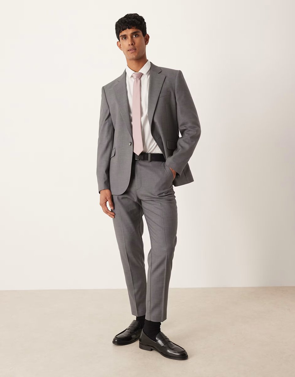 ASOS ASOS DESIGN slim suit jacket in light grey melange texture - 2