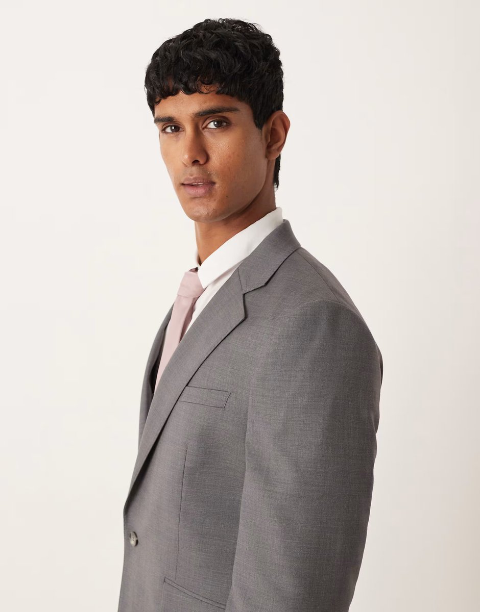 ASOS ASOS DESIGN slim suit jacket in light grey melange texture - 4