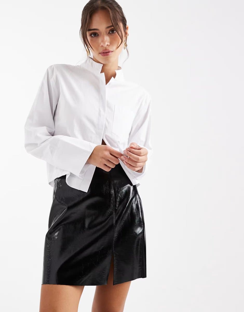 ASOS Vero Moda vinyl PU mini skirt with notch detail in black