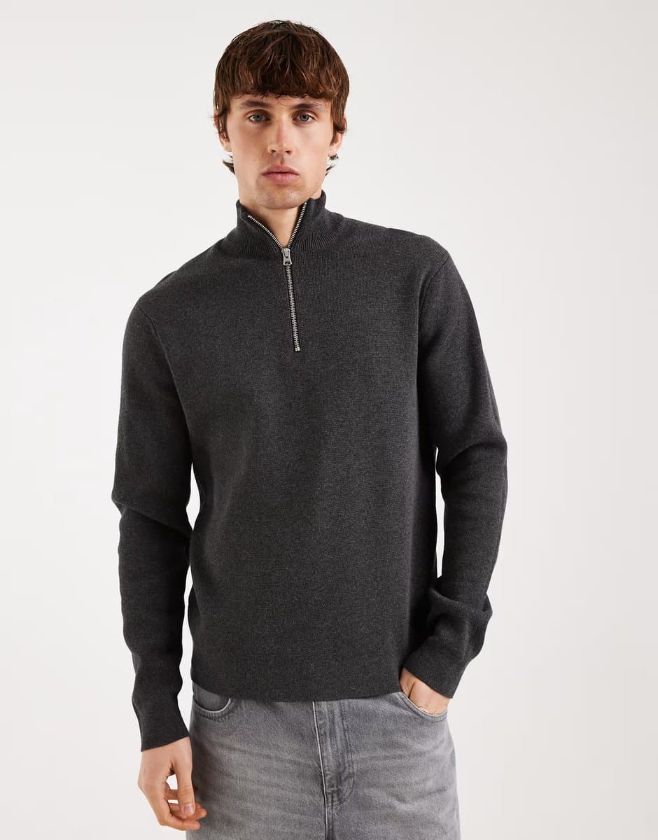 ASOS ONLY & SONS half zip knitted jumper in dark grey