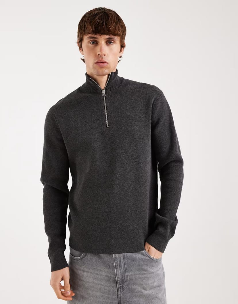 ASOS ONLY & SONS half zip knitted jumper in dark grey - 1