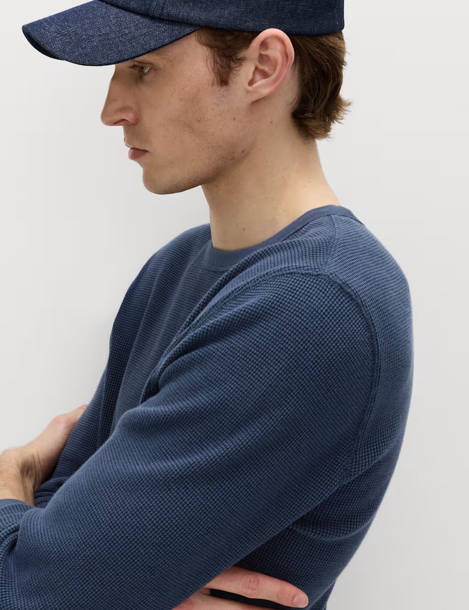 Marks & Spencer M&S Pure Cotton 2-Tone Waffle Sweatshirt Navy - 2