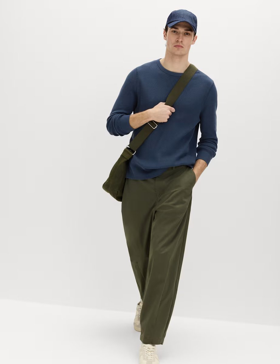 Marks & Spencer M&S Pure Cotton 2-Tone Waffle Sweatshirt Navy - 4