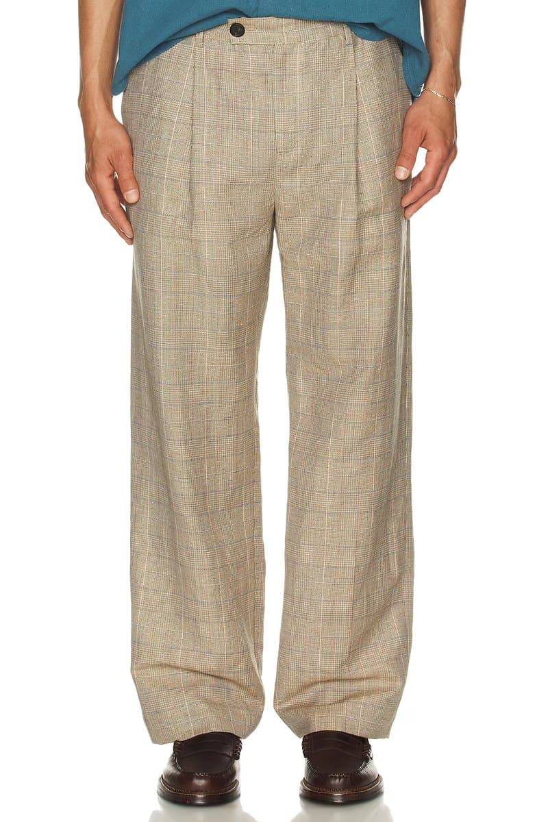 revolve Plaid Linen Pleated Trouser