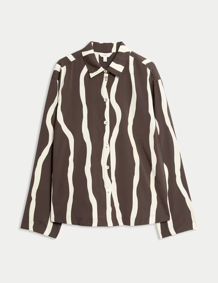 Marks & Spencer M&S Animal Print Button Through Collared Shirt Brown Mix - 1