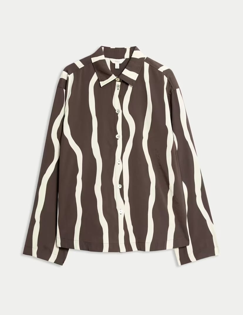 Marks & Spencer M&S Animal Print Button Through Collared Shirt Brown Mix - 1