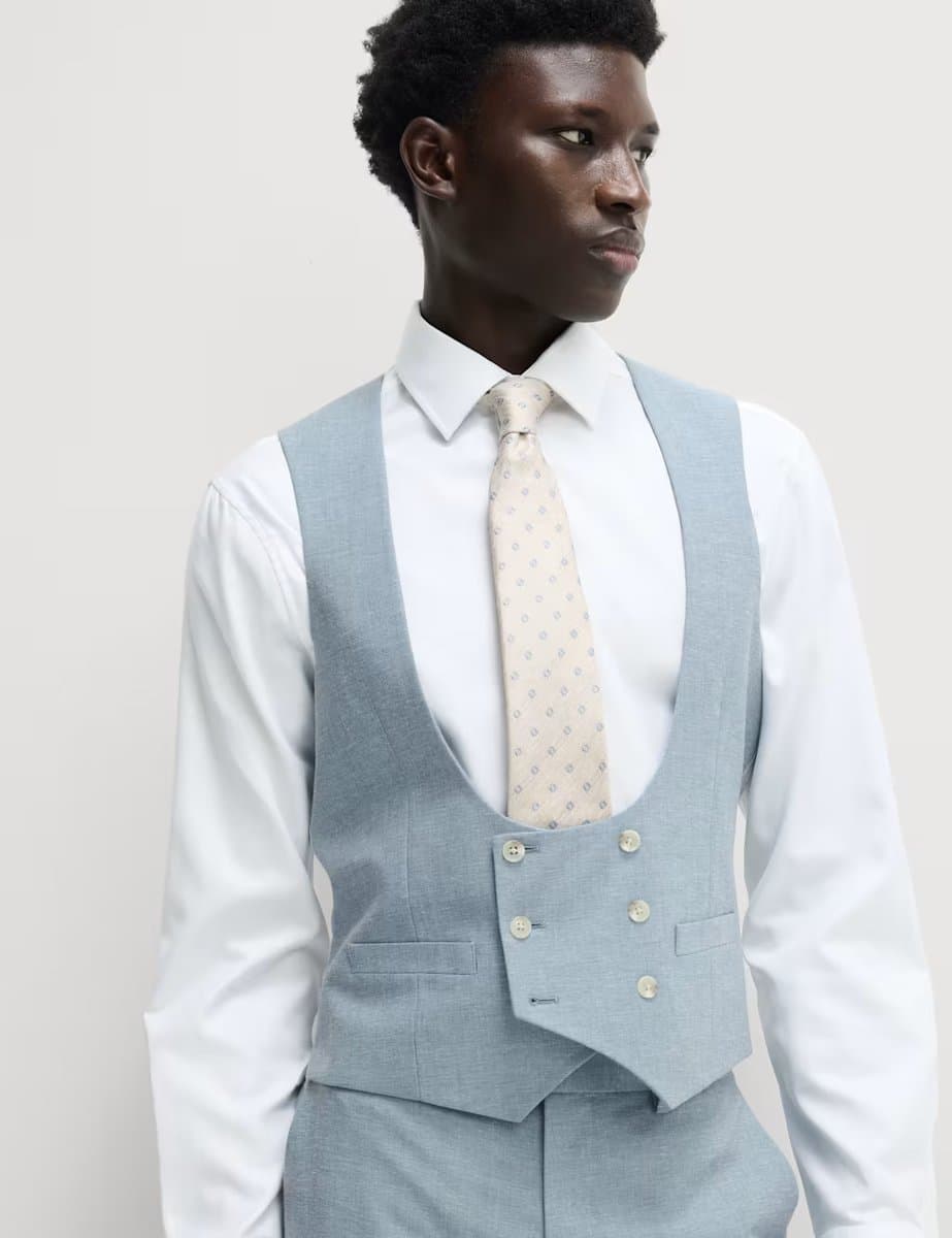 Marks & Spencer M&S Tailored Fit Double Breasted Waistcoat with Linen Chambray
