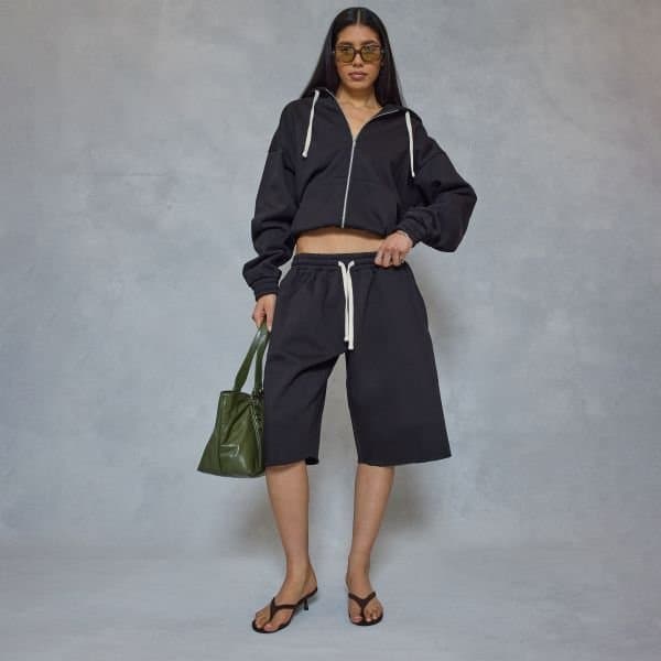 EGO EGO Drawstring Waist Sweat Jorts in Black