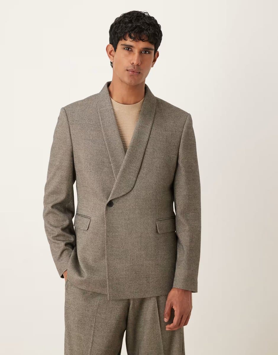 ASOS ASOS DESIGN oversized suit jacket in grey herringbone