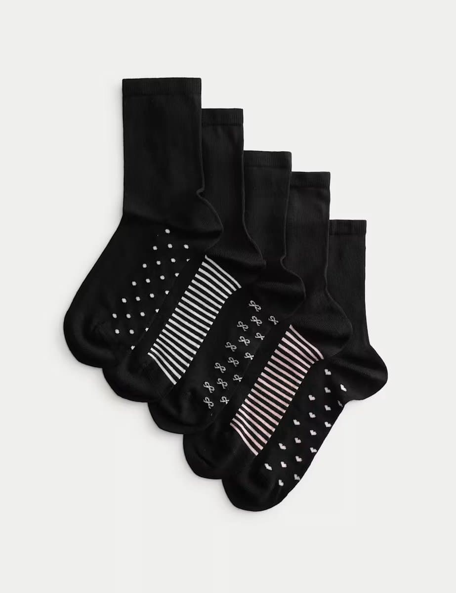 Marks & Spencer M&S Supersoft Patterned Ankle High Socks in Black Mix