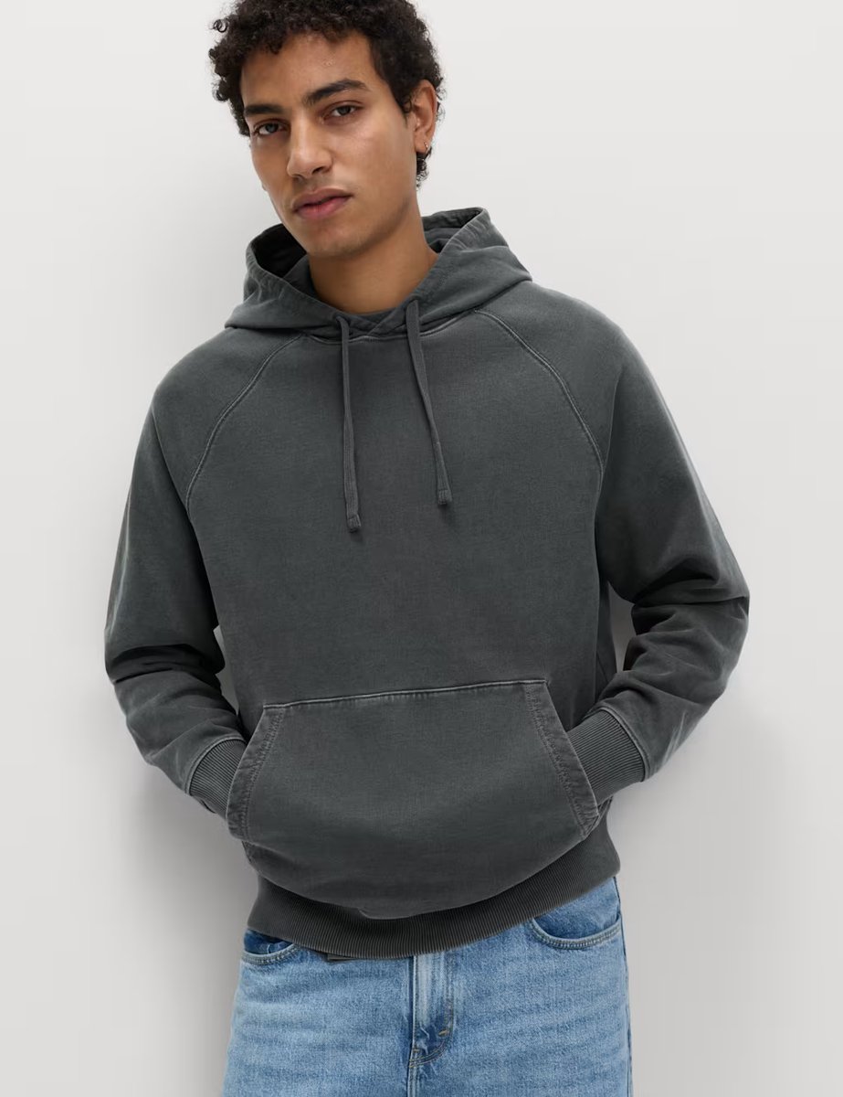 Marks & Spencer M&S Pure Cotton Garment Dyed Hoodie Dark Pewter - 4