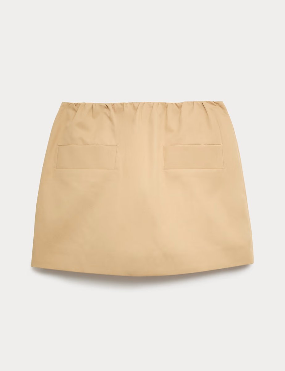 Marks & Spencer M&S Pure Cotton Twill Mini A-Line Skirt Light Caramel - 2