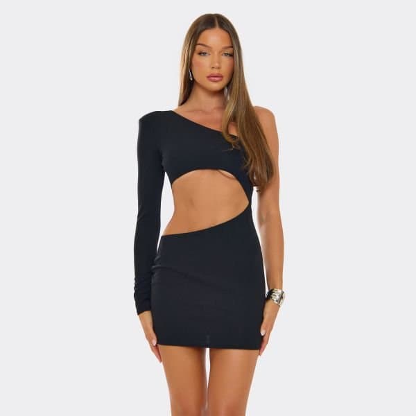 EGO Asymmetric One Shoulder Cut Out Detail Mini Dress In Black, Women's Size UK 8