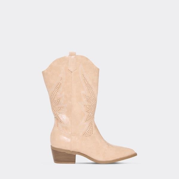 EGO EGO Embroidered Detail Cowboy Ankle Boot in Beige