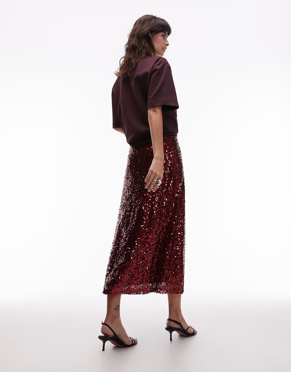 ASOS ASOS DESIGN sequin midi skirt in cherry - 2