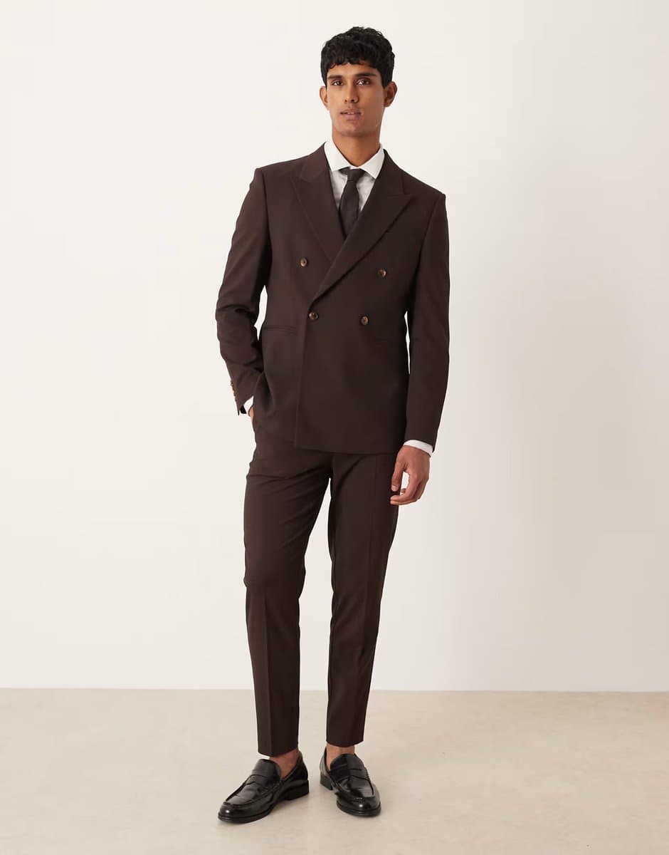 ASOS ASOS DESIGN tapered suit trousers in brown