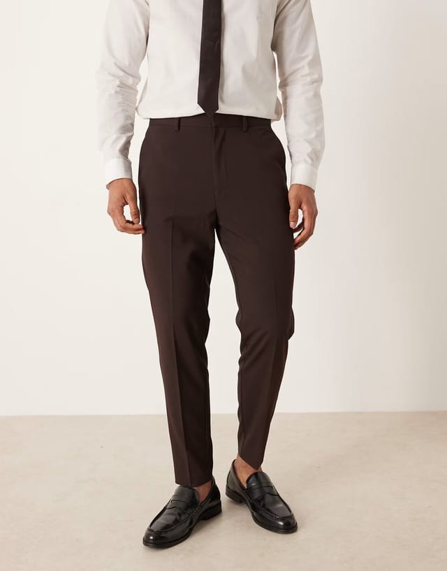 ASOS ASOS DESIGN tapered suit trousers in brown - 2