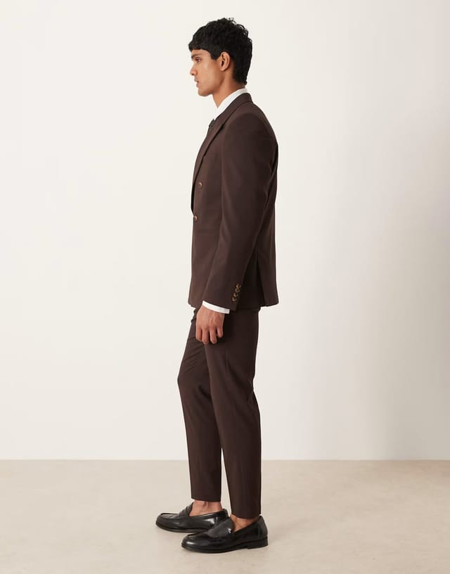 ASOS ASOS DESIGN tapered suit trousers in brown - 3