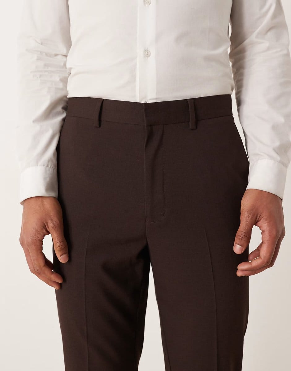 ASOS ASOS DESIGN tapered suit trousers in brown - 4