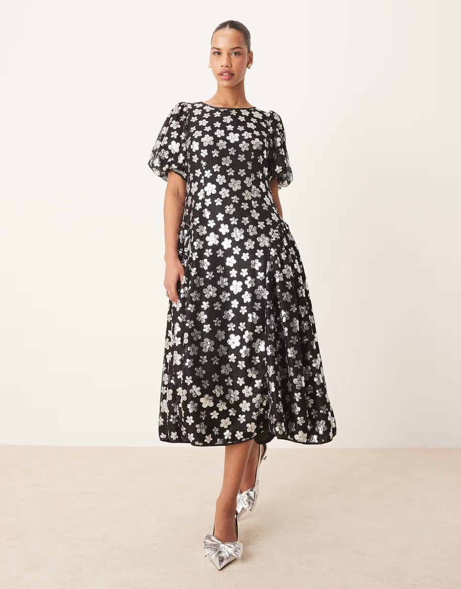 ASOS Dream Sister Jane embellished floral midi dress in silver