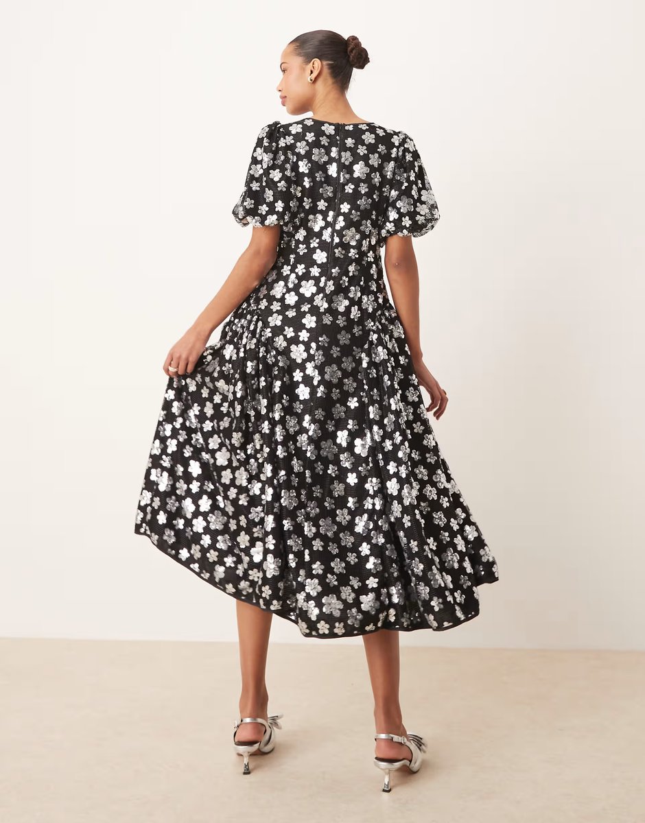 ASOS Dream Sister Jane embellished floral midi dress in silver - 3