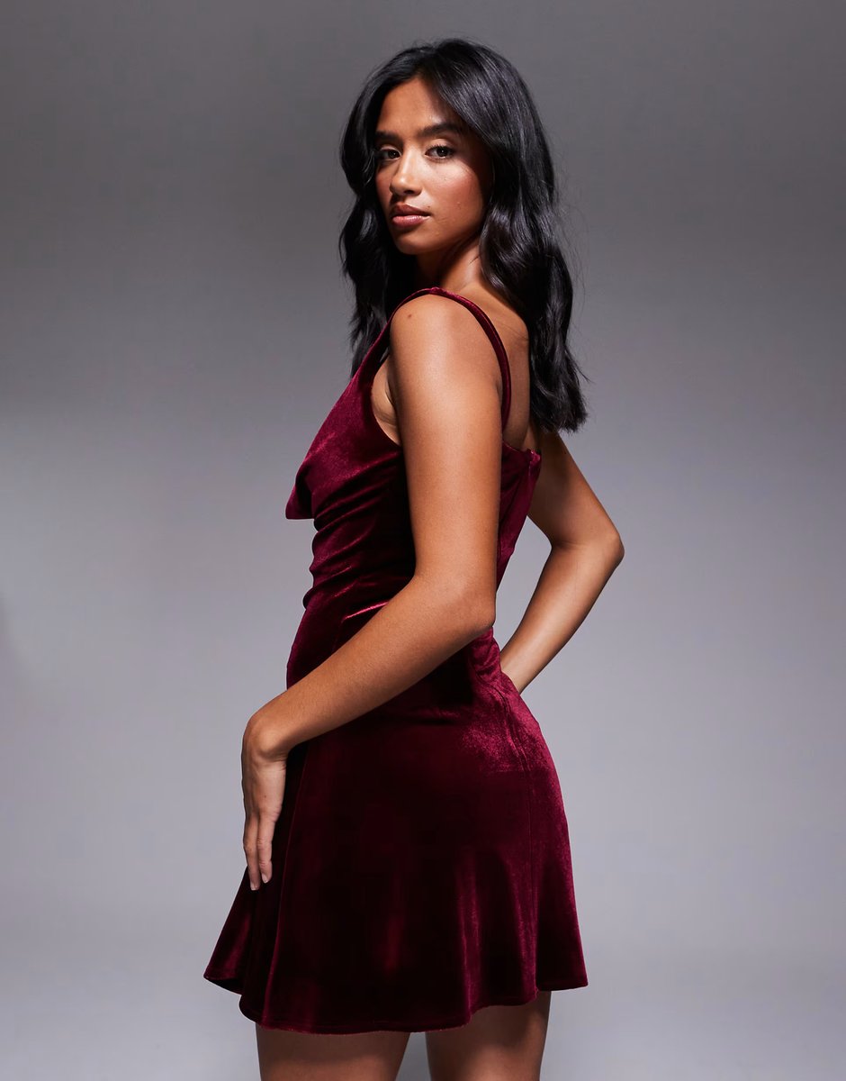 ASOS Jaded Rose Petite velvet mini with hotfix bra top detail in burgundy - 4