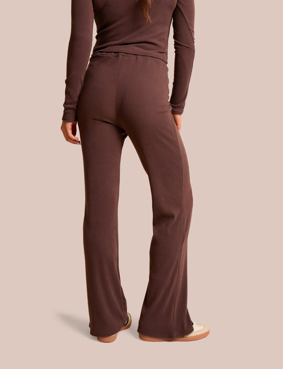 Public Desire High Waist Rib Wide Leg Trouser Chocolate - 3