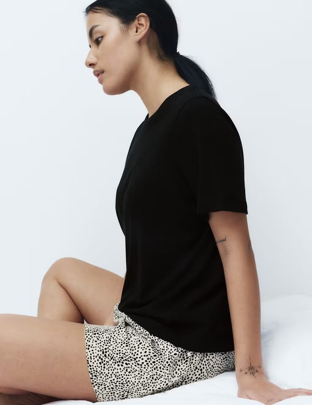 Marks & Spencer M&S Cotton Rich Printed Shortie Set Black Mix - 3