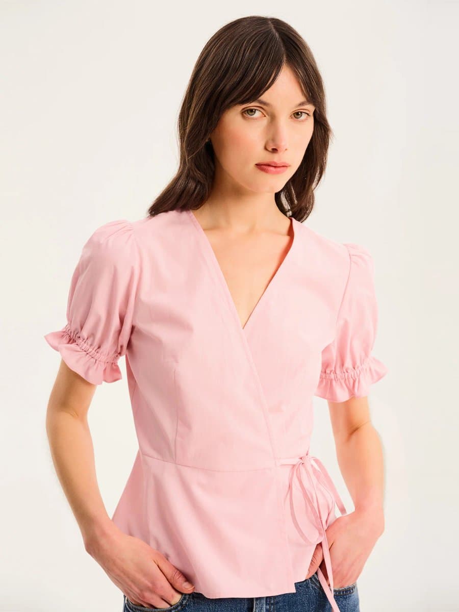 OMNES OMNES Pink Angelina Top with Puff Sleeves