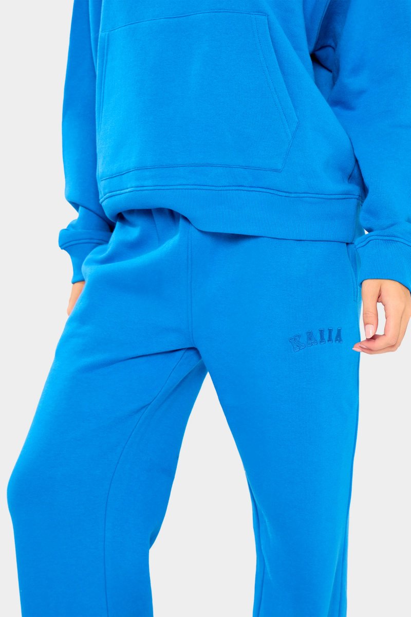 Kaiia Kaiia Slogan Wide Leg Joggers Cobalt Blue - 4