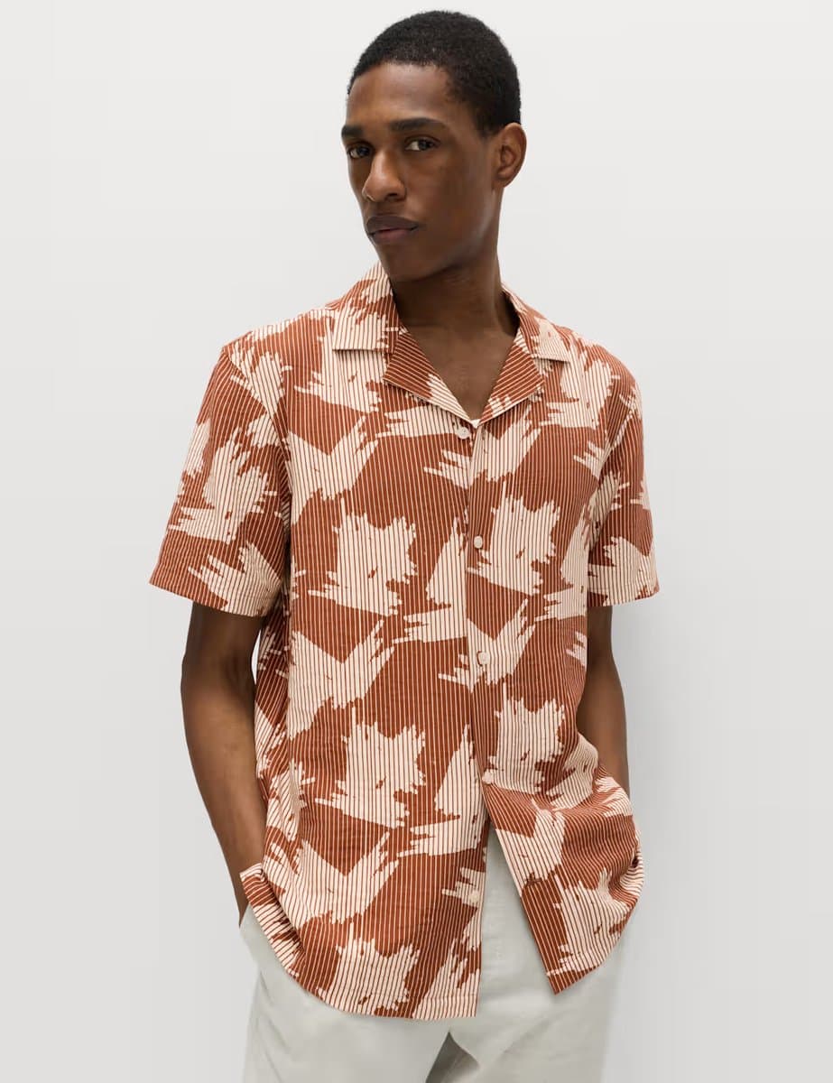 Marks & Spencer M&S Printed Short Sleeve Shirt Rust Mix