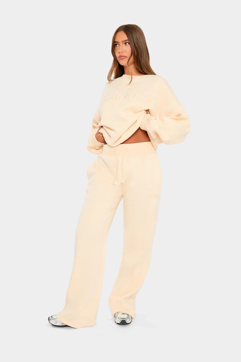 Kaiia Kaiia Ribbed Waistband Wide Leg Joggers Warm Cream - 4