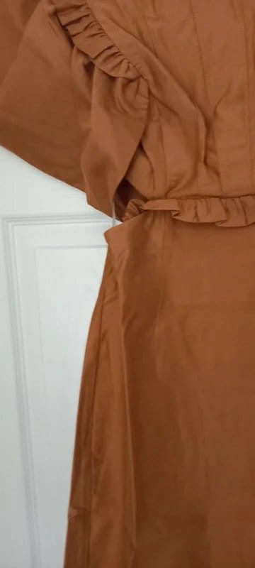 ASOS Design Brad new ladies brown/tan backless Mini Dress with puff sleeves size 10. - 2