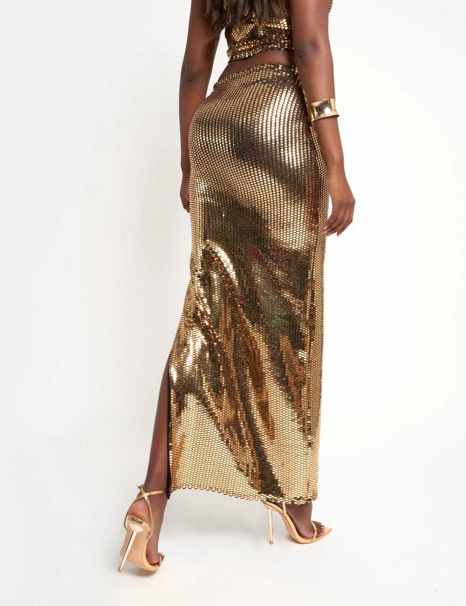 Public Desire Sequin Maxi Skirt Gold - 4