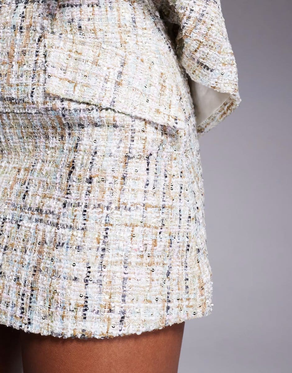 ASOS ASOS LUXE co-ord embellished boucle mini skirt in multi - 4