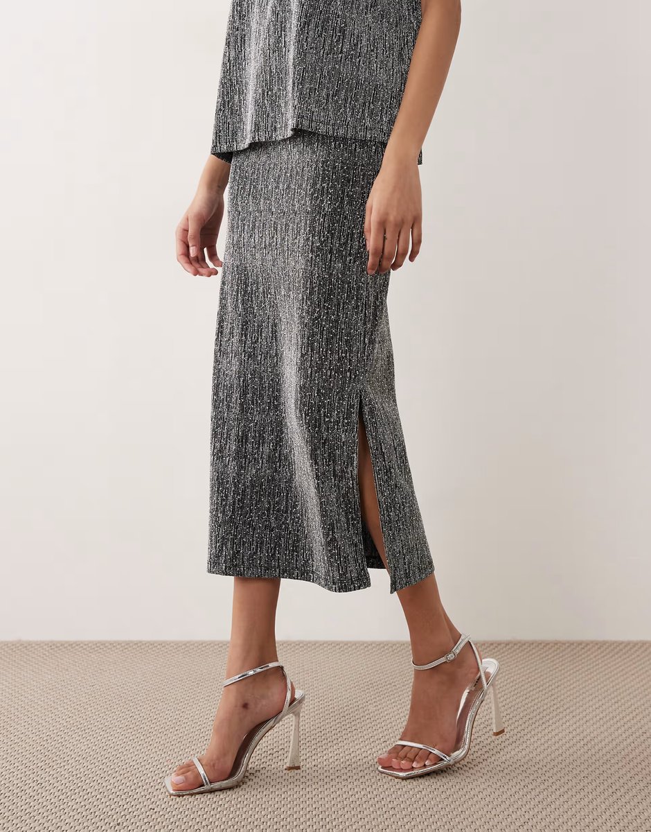 ASOS Vila glitter midi skirt co-ord in silver - 2
