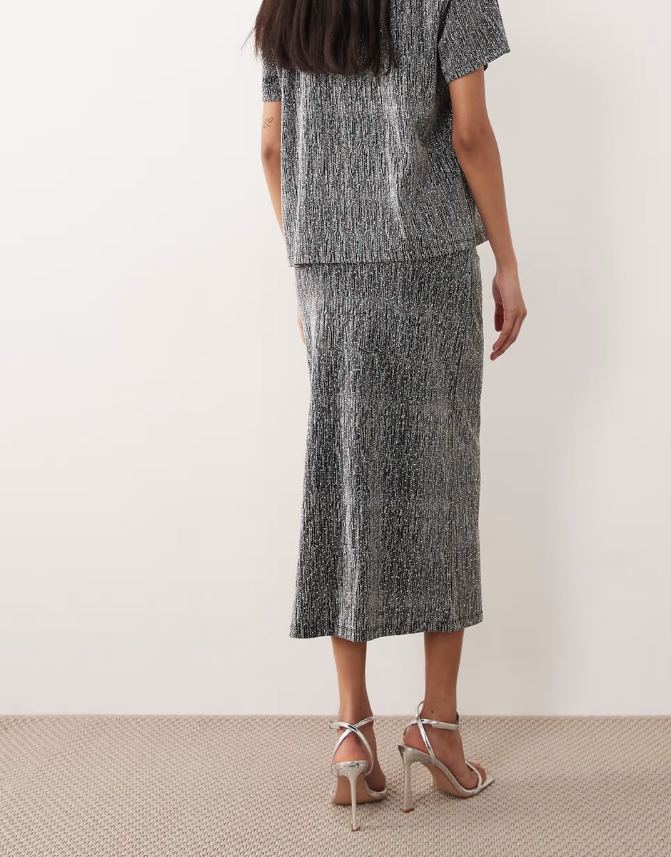 ASOS Vila glitter midi skirt co-ord in silver - 3